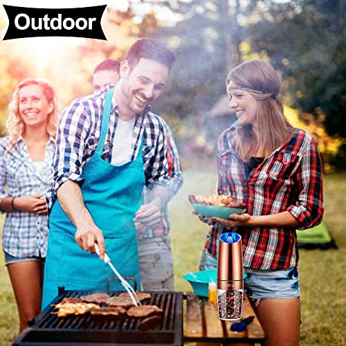 Gravity Electric Pepper/Salt Grinder, Salt Or Pepper Mill, Adjustable Coarseness, Battery Powered With Led Light, One Hand Automatic Operation, Stainless Steel (Single/Copper) #TOP7