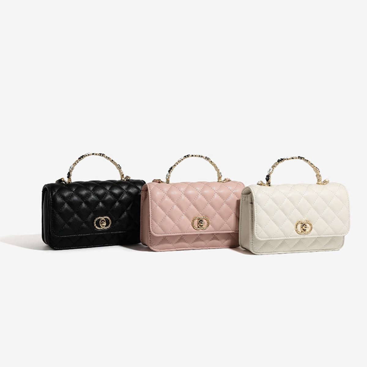 Quilted Envelope Clutch Purse with Pearl, Genuine Leather Crossbody Wedding Shoulder Handbag for Women - Image 4