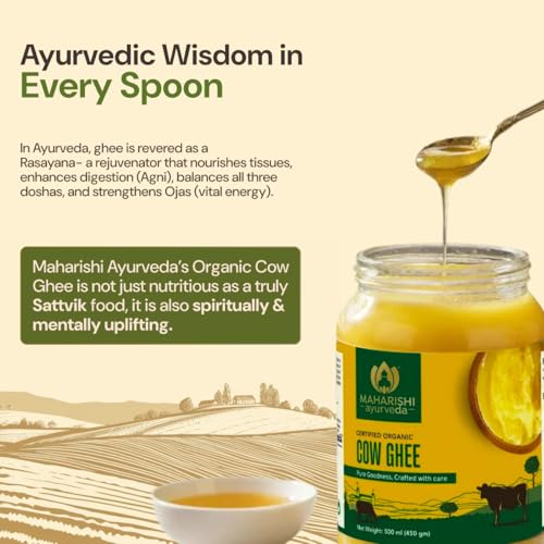 Image of Maharishi Ayurveda Organic Certified Cow Ghee | Traditionally Slow-Crafted from Grass-Fed Cow's Milk | Supports Digestion, Immunity & Daily Nourishment | 500 ml (Glass Jar)