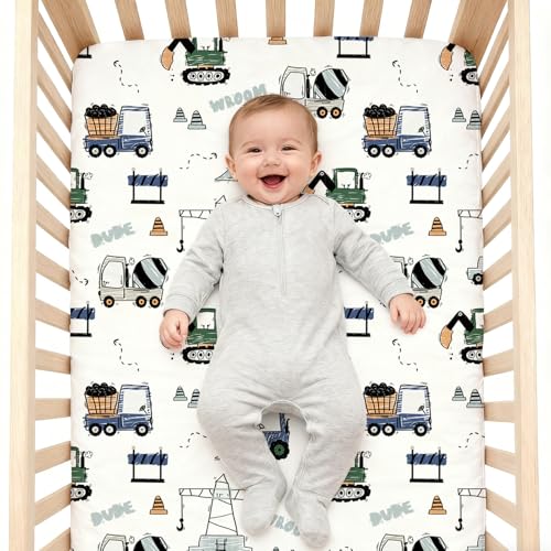 Image of Plushii Crib Sheets for Boys Girls,Baby Crib Sheets Fitted 3PK for Standard Crib and Toddler Bed Mattress,52 inchx28 inchSoft Breathable Microfiber Crib Mattress Cover with Cute Patterns(Truck)