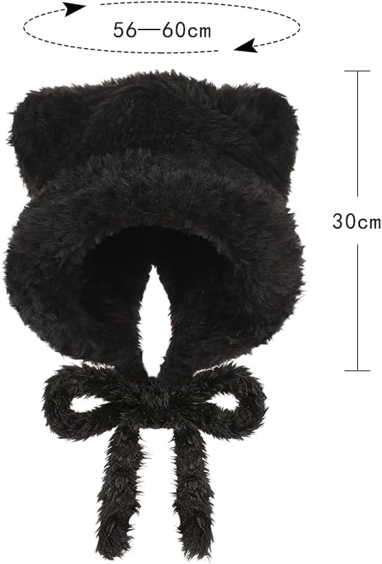 PENINSULA LOVE Winter Bear Ears Beanie Hat for Women Faux Fur Trapper Hat Sherpa Ear Flaps Peruvian Cap Fuzzy Warm Snow Cap - Image 7