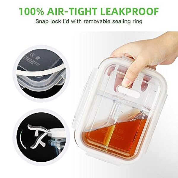 3-pack 36 oz måltidsförberedelse glasbehållare 3 fack med livstids lock glas matförvaringsbehållare glasbentolådor lunchbehållare glas matberedningsbehållare med lock, ugnssäker