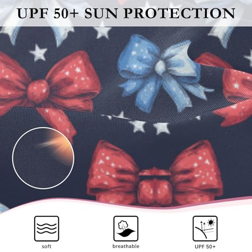 CaTaKu Girls One Piece Swimsuit Bows 4th Ofjuly Toddler Bathing Suit Long Sleeve UPF 50+ Rash Guard Swimwear 3-12Y4