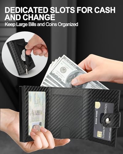 mens wallet credit card holder - with airtag holder 2 id windows  trifold leather  rfid blocking pop up wallet  cash slot  coin pocket  morden business stylish slim  gifts for men