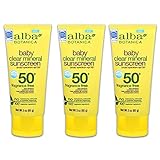 Alba Botanica Baby Sunscreen 3oz - 3 Pack Bundle ~ SPF 50+ Frangrance Free Broad Spectrum Kids Sunscreen | Alba Botanica Clear Mineral Sunscreen