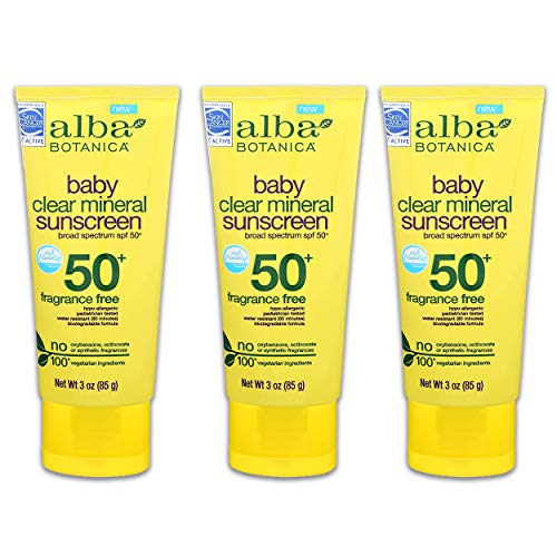 Alba Botanica Baby Sunscreen 3oz - 3 Pack Bundle ~ SPF 50+ Frangrance Free Broad Spectrum Kids Sunscreen | Alba Botanica Clear Mineral Sunscreen