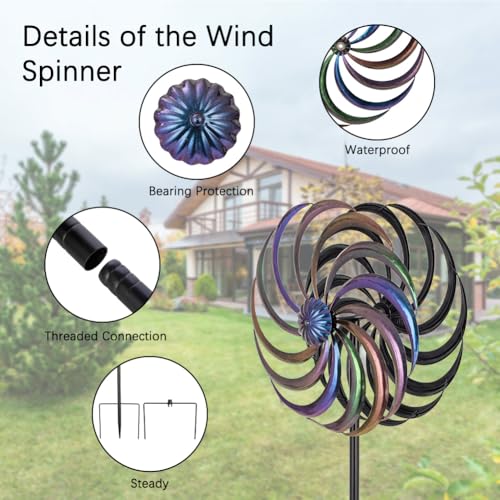 Image of DREAMYSOUL Wind Spinner Outdoor, 13 Inches Dia Rainbow Metal Kinetic Wind Spinners, Dual Wind Spinners for Yard Garden Outside Patio Lawn Decor