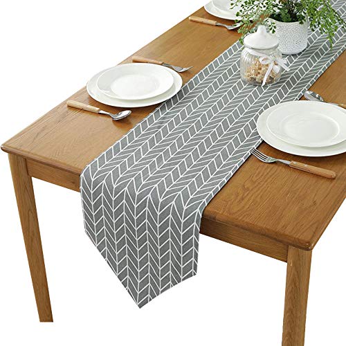 YOFASEN 30x180cm 30x200cm Runner Tavolo - Grigio/Giallo Tovaglia 130x180cm 140x180cm - Lino Cotone Materiale per Compleanno Festa Banchetto Decorazione, Grigio 02 - Runner da Tavolo, 30x200cm