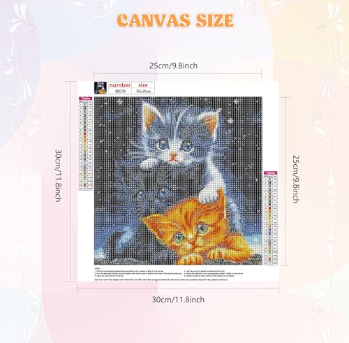 Image of QENSPE Diamond Painting Art Kits for Adults, DIY Three Kittens Full Drill Diamond Art Kits for Beginners, 5D Night Sky Round Diamond Dots Paintings Gem Crystal Crafts Home Wall Decor Gifts 30x30cm