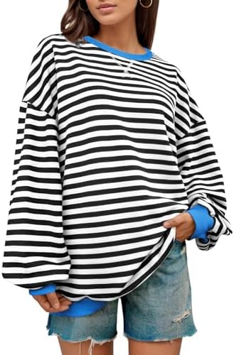JTAISC Women Crewneck Oversized Sweatshirt Striped Color Block Tops Long Sleeve Shirt Casual Loose Pullover Fall Y2K Clothes