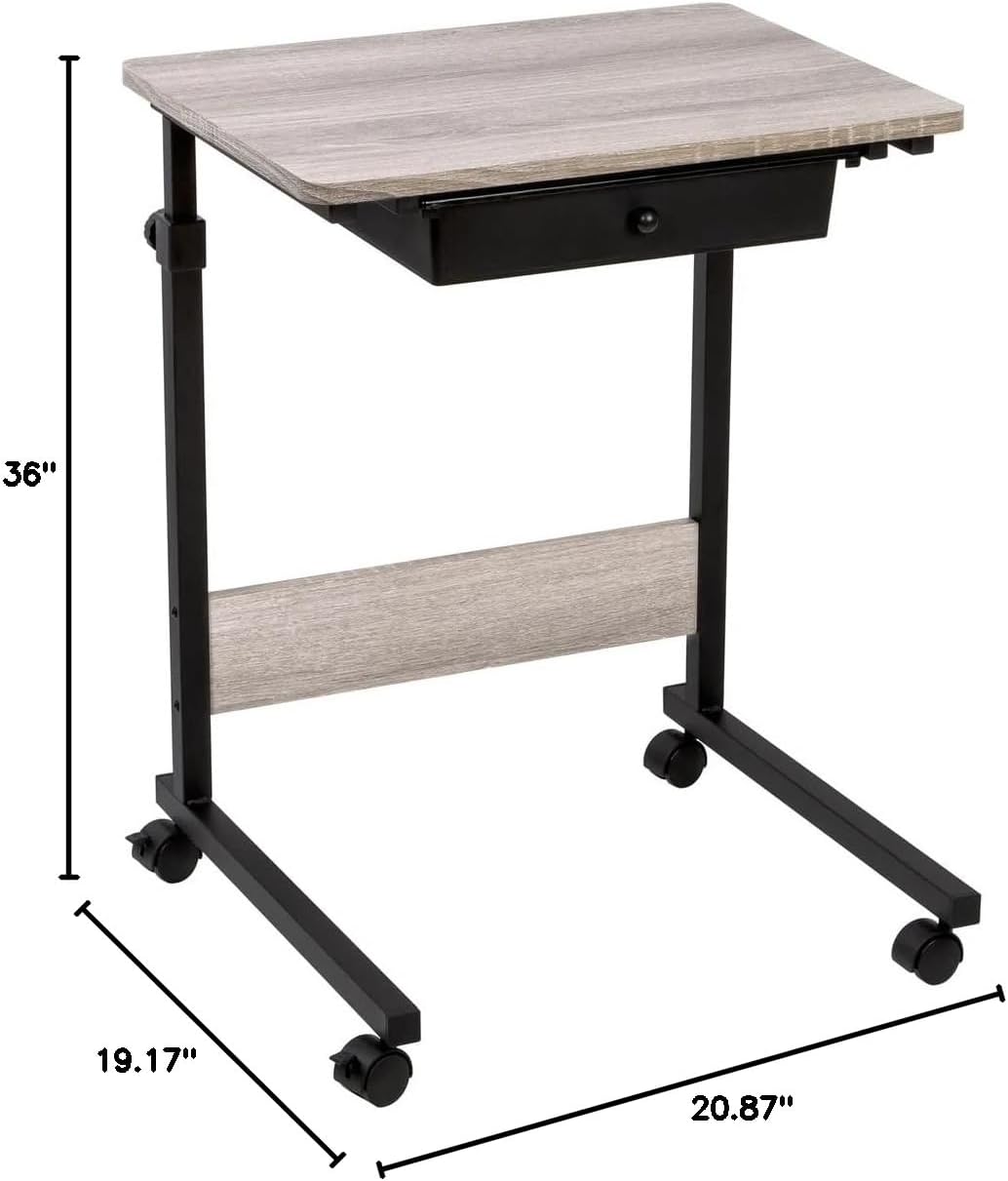 J&V TEXTILES Adjustable Overbed Bedside Table with Wheels (Hospital and Home Medical Use) (Black)