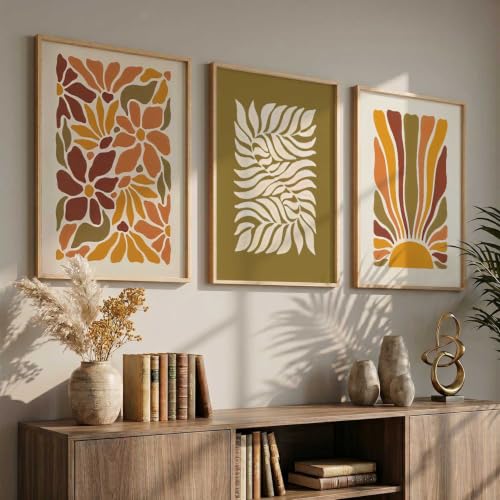 Image of kotart Boho Painting Wall Art Home Decoration Paintings With Frame For Living Room Bed Room Hotel Wall Decor Digital Reprint Set of 3 (14x20 Inch)