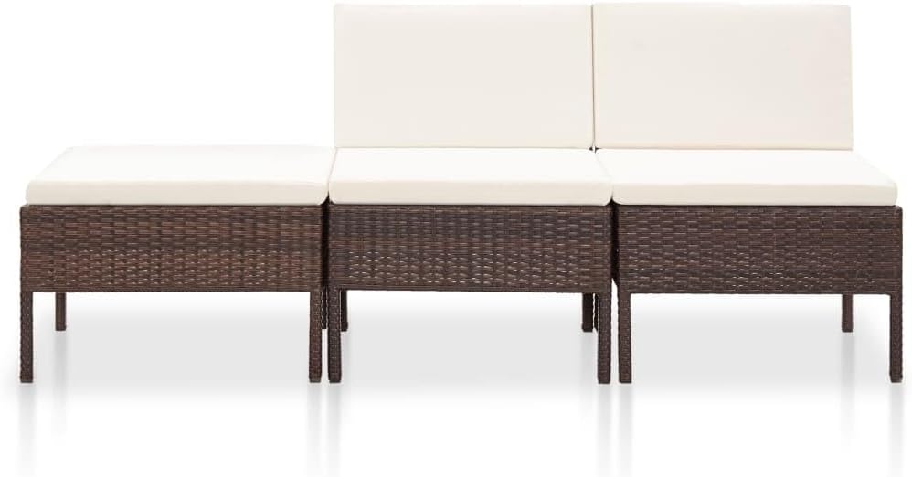 vidaXL Patio Furniture Set 3 Piece, Patio Conversation Set with Cushions, Outdoor Sectional Sofa with Coffee Table for Garden, Poly Rattan Brown