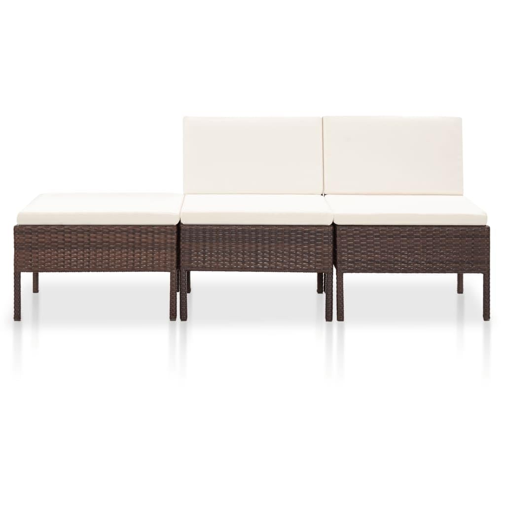 vidaXL Set Divani da Giardino 3 pz con Cuscini in Polyrattan Marrone