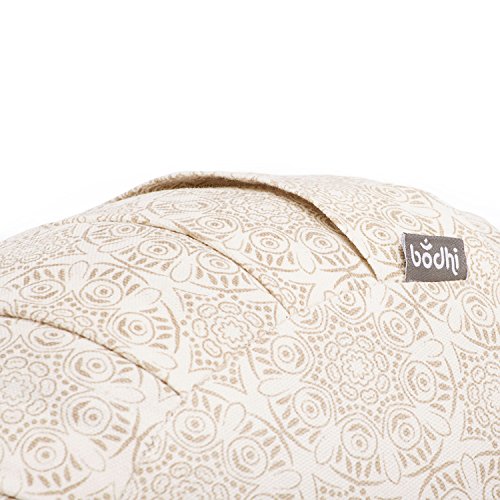 Bodhi Meditationskissen ZAFU | Ø 34 cm | Maharaja Collection | Yogakissen mit Dehnfalten und Tragegriff | Bezug aus 100% Baumwolle | Sitzkissen mit Bio-Dinkelfüllung | Madurai/Ecru