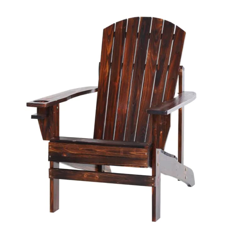 Outsunny Fauteuil de Jardin Adirondack Grand Confort Porte-gobelet intégré Bois de Sapin traité Peint Marron