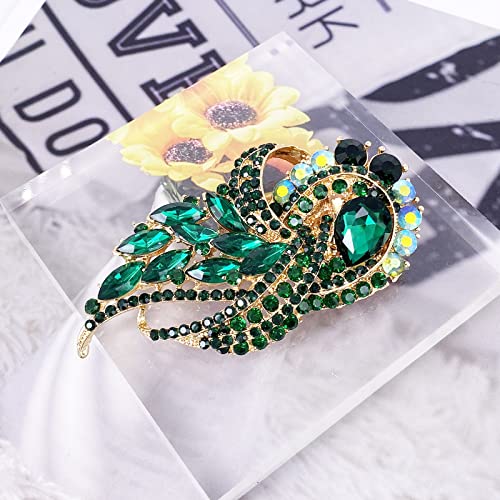 Image of LAXPICOL Vintage Clear Austrian Crystal Elegant Flower Bouquet Wing Brooch for Women