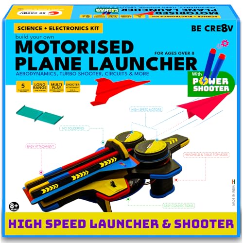 Image of Be Cre8v Motorized Plane Launcher & Power Shooter Kit - DIY STEAM Educational Toy for Kids Age 8-9-10-11-12-13-14 Years