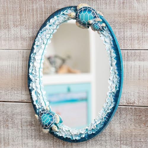 BLACK FOREST DECOR Blue Sea Turtles Wall Mirror – Coastal Polyresin Mirror with Ocean Accents, 14.25" W x 2" D x 18.5" H