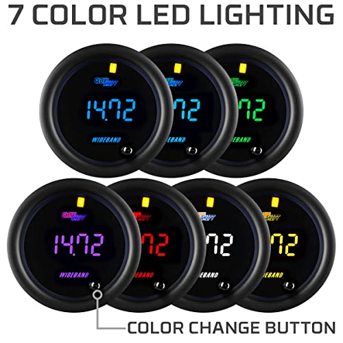 GlowShift Tinted 7 Color Digital Wideband Air/Fuel Ratio AFR Gauge Kit - Includes Oxygen Sensor, Data Logging Output & Weld-in Bung - Smoked Lens - Multi-Color LED Display - 2-1/16" 52mm - Image 5