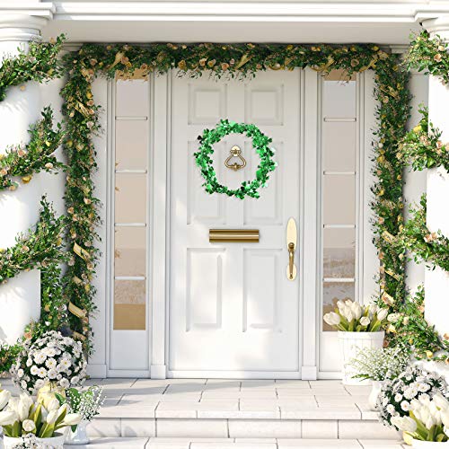 WILLBOND 4 Pieces St. Patrick\'s Day Green Tinsel Garland Include Shamrock Wreath, Wire Garland and Leprechaun Hat for Irish St Patrick Party Favor Home Wall Decorations