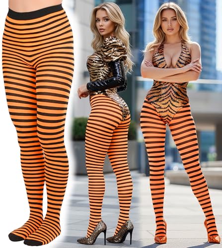 Image of ToBeInStyle Women's Thin Horizontal Stripe Opaque Tights Pantyhose - Regular or Plus
