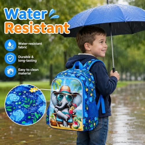 Image of 16 inch Backpack for Boys, 3Pcs Elephant Kids Bookbag with Lunch Box, School Backpacks Set for Elementary Preschool Kindergarten(Blue)