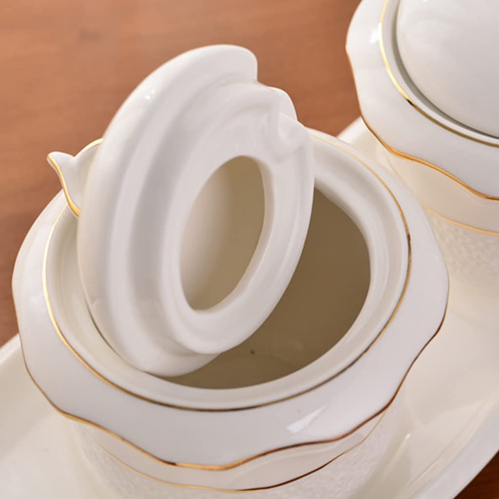słoik na przyprawy， Puszka na przyprawy z porcelanowym talerzem Słoik na przyprawy Kreatywne pudełko na przyprawy Słoik na sól Europejski ceramiczny słoik na przyprawy Zestaw trzyczęściowy Słoik na pr