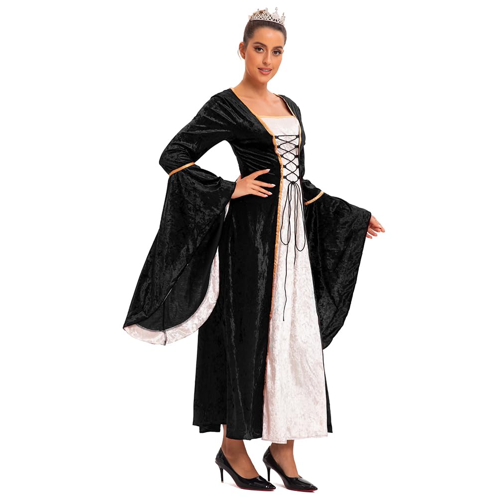 Feynman Robe rétro médiévale pour femme - À manches trompette - Style victorien, Renaissance, gothique - Costume de carnaval, de princesse - Pour les fêtes, Halloween