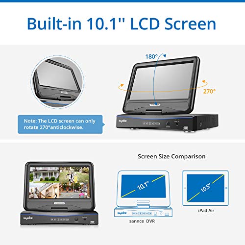 SANNCE 4CH Security Camera Systems All-in-1 1080N DVR (Bulit with 10.1" LCD Monitor, NO HDD), 4x2.0 MP Outdoor Bullet Metal Camera, P2P, VGA&HDMI Output, 120ft Night Vision, Motion Detect with Alert