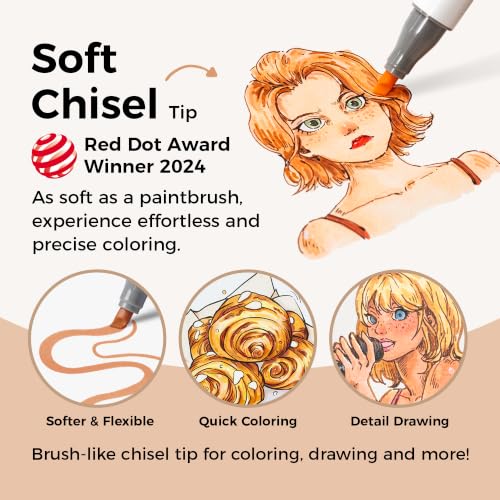Image of Ohuhu Alcohol Markers 36 Skin Colors Brush Soft Chisel for Portrait Drawing