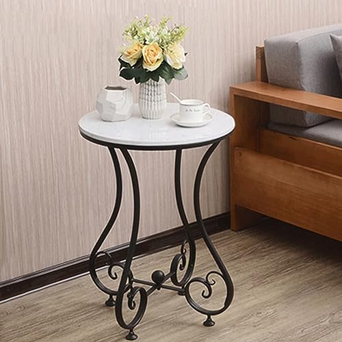 Image of CROWN ART SHOPPEE Round End Table with Storage Side Table Corner Table Metal White Wooden Top with Gold Base for Living Room Bedroom- Black & White