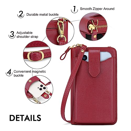 Image of Peacocktion RFID Crossbody Wallet Purse for Women Small Travel Cell Phone Purses Trendy Vegan Leather Bags with Card Slots