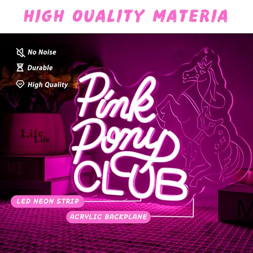 Image of Pink Pony Neon Sign Large LED Music Lover Neon Light Pink Bedroom Cowgirl Western Wall Art Music Room Man Cave Decor for Midwest Princess Gift Singer Fans Gifts(15.7 * 12inch)