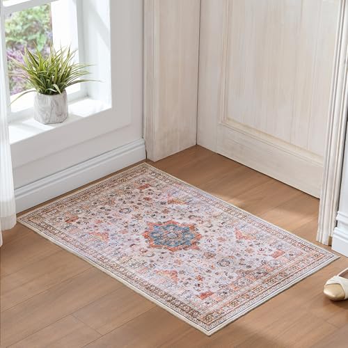 Vintage Big Seal Carpet with Light Pink Base Small Area Rugs 2x3, Throw Rug with Rubber Backing Washable
