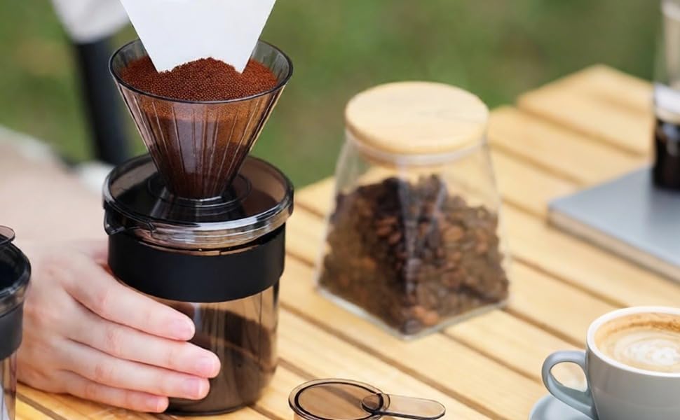 3 in 1 Pour Over Coffee Maker, Travel Coffee Cup with Scale, 14.5 fl oz / 450 ml, Portable Hand Drip Coffee Filter in Cup, Compact Space Saving Design for Camping, Hiking, Home Use — view 4