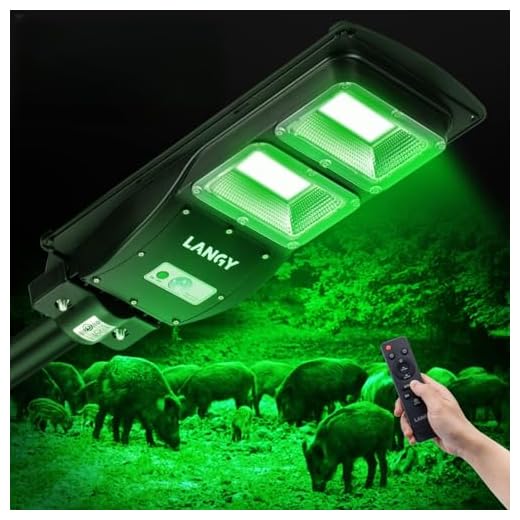 LANGY Hog Lights for Night Hunting, 12000LM Solar Hog Light, Motion Activated Feeder Lights with Remote,20" Mount Pole is Included, Solar Green Light for Hunting Hogs Deers