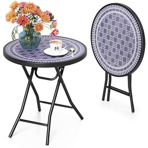 GOPLUS Beistelltisch rund, Ø46cm Gartentisch klappbar aus Metall und gehärtetem Glas, Balkontisch klein wetterfest, Bistrotisch Kaffeetisch, Terrassentisch Outdoor für Balkon Garten Terrasse (Grau)