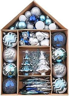 Valery Madelyn 70pcs 3-9cm Shatterproof Christmas Baubles Pack, Winter Wishes Silver and Blue Christmas Ball Ornaments for Christmas Tree Decoration