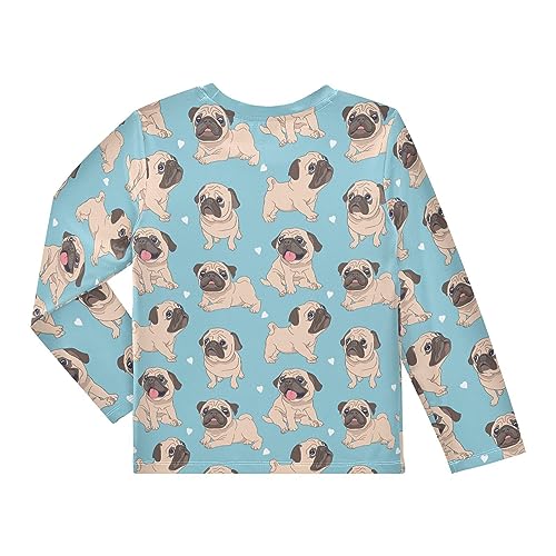 Image of CaTaKu Funny Pugs Blue Boys Rash Guard Long Sleeve Boys Swim Shirts UPF 50+ Fishing Shirts for Boys Girls 7-8Y