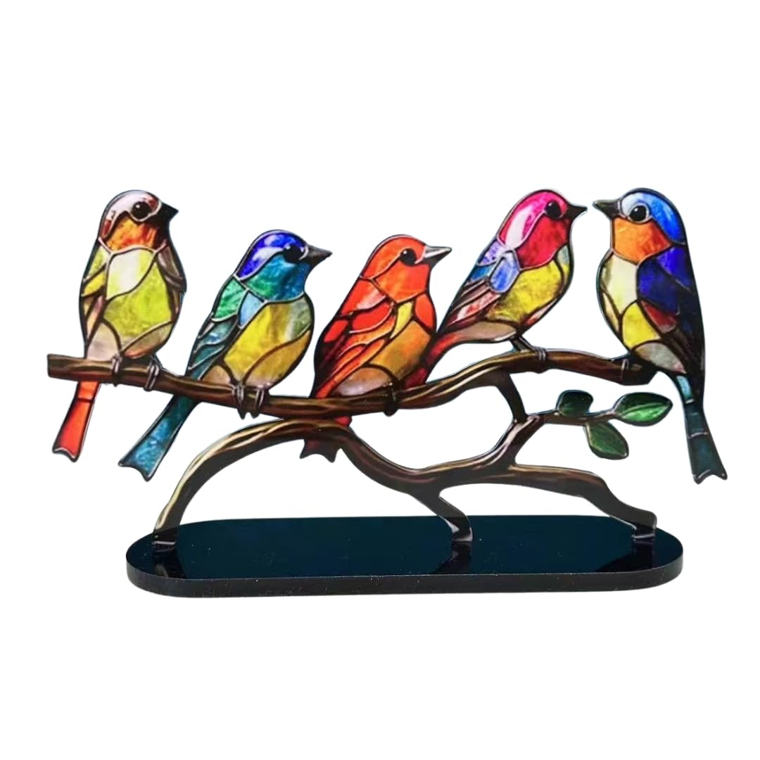 オーナメント 鳥 置物 オブジェ リビング インテリア オシャレ かわいい 雑貨 置き物 小鳥 ガラス パネル デコレーション 壁 装飾 飾り (5匹の小鳥)