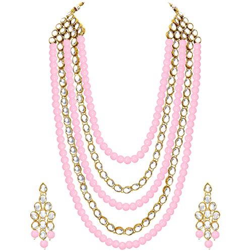 Image of Peora Kundan Faux Pearl Long Necklace & Jewelry Set Gift for Women