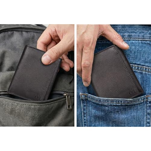 Image of Tri fold Leather Wallet for Men with RFID | Slim Wallets for Men with 1 ID and 6 Credit card slots | Front Pocket Minimalist