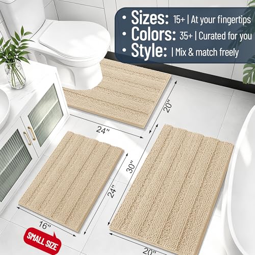 Image of Smiry Thick Chenille Large Bathroom Rugs 40x24, Extra Soft Absorbent Striped Bath Mat, Machine Washable, Rubber Backing, Bath Rugs for Bathroom, Tub & Shower, Home Decor Accessories, Beige