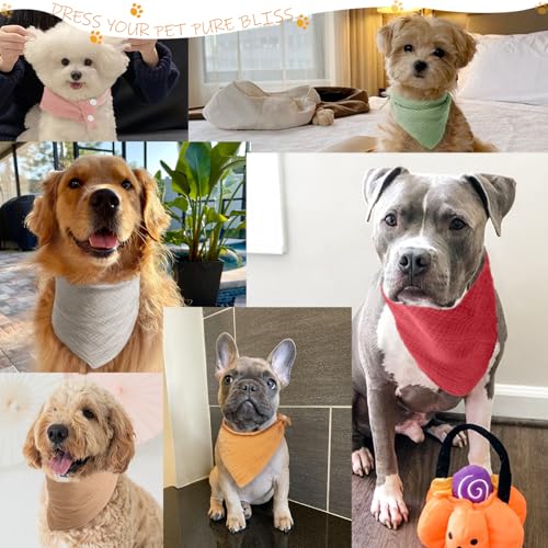 ICEMOOD Haustier-Baumwoll-Bandanas mit verstellbarem Druckknopf für kleine Welpen – Einfarbiges Hundehalstuch,Wein Rot,M