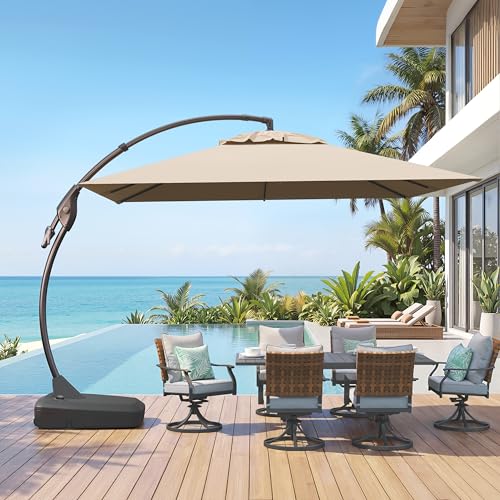 Image of Grand patio 10x10 FT Cantilever Square Umbrella with Base, Champagne