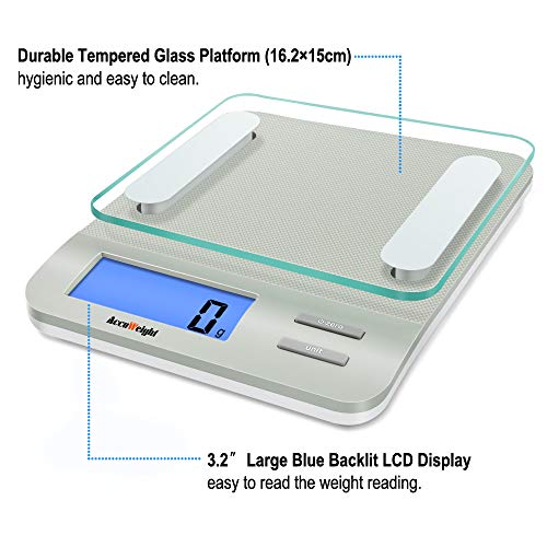 Accuweight 207 Digital Kitchen Multifunction Food Scale For Cooking With Large Back-Lit Lcd Display,Easy To Clean With Precision Measuring,Tempered Glass (Silver) #TOP5