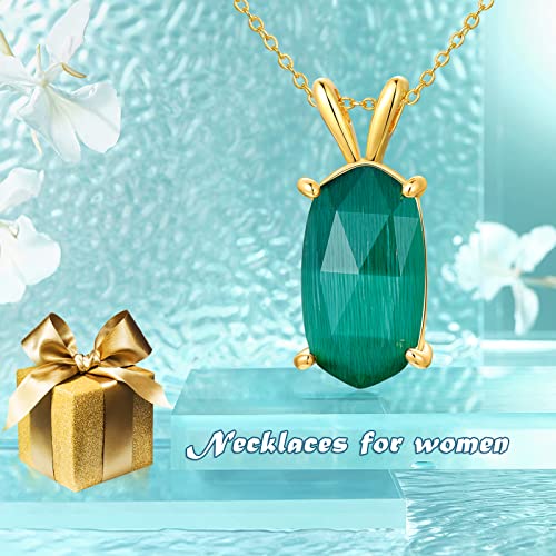 Jkr Emerald Necklace For Women Sterling Silver Gold Plated Oval Green Stone Pendant Jewelry Emerald Green Necklace Birthday Christmas Gifts For Women Girls Her #TOP3