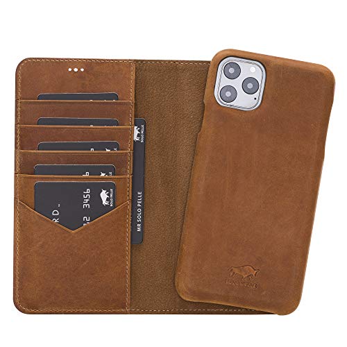 Solo Pelle Lederhülle kompatibel für iPhone 11 Pro Max 6.5 Zoll abnehmbare Hülle (2in1) inkl. Kartenfächer für das original Apple iPhone 11 Pro Max (Vollleder Camelbraun)