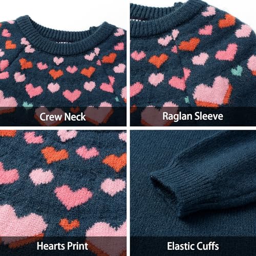 LittleSpring Girls Long Sleeve Sweater Dress Heart Print Knit Dresses3